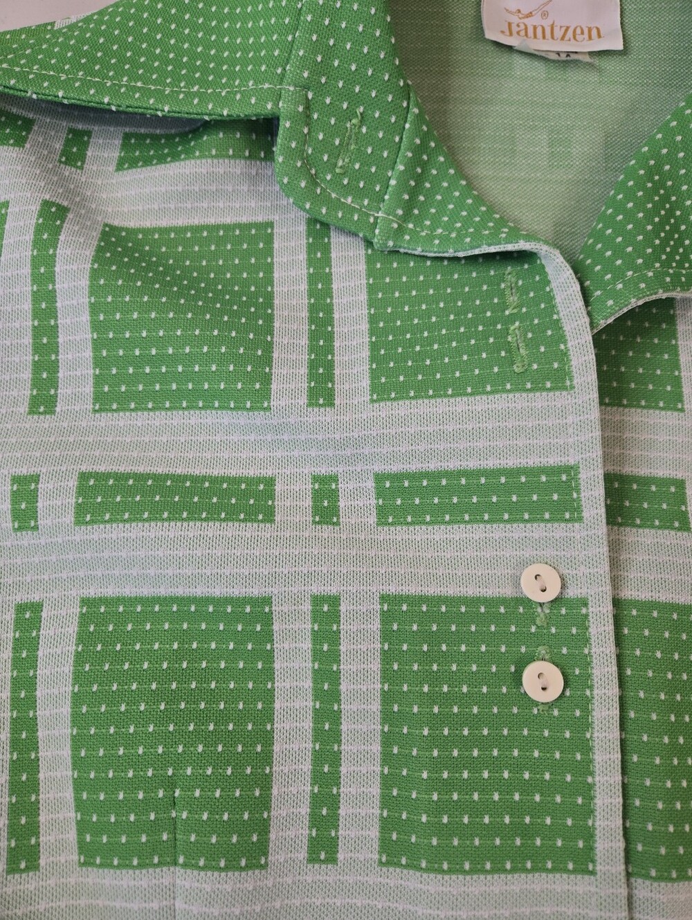 Vintage 70s Jantzen Green Mod Geometric 2 Piece Leisure Suit Size 14 - Picture 4 of 16